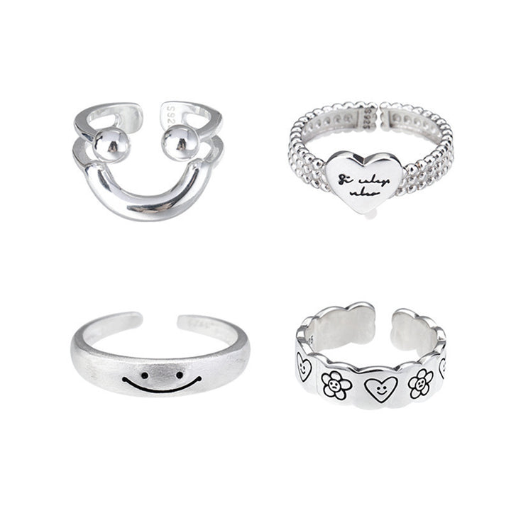 Adjustable Silver Floral Pattern Ring Kalsten
