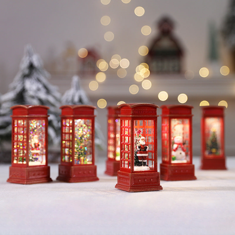 Christmas-Themed Miniature Telephone Booth Decoration
