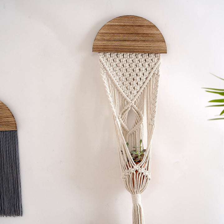 Decorative Macrame Wall Hanging with Wooden Accents Kalsten