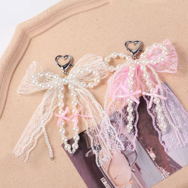 Elegant Pearl and Lace Charm Keychain Kalsten