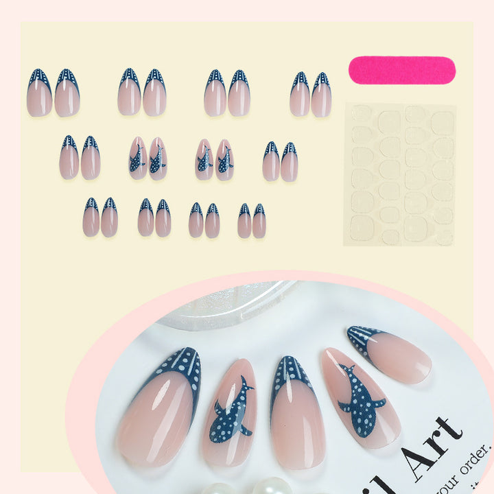 Artistic Press-On Nail Set with Decorative Whale Design kalsten