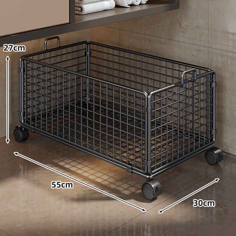 Under-Cabinet Low-Profile Rolling Mesh Storage Crate with Four Swivel Locking Casters