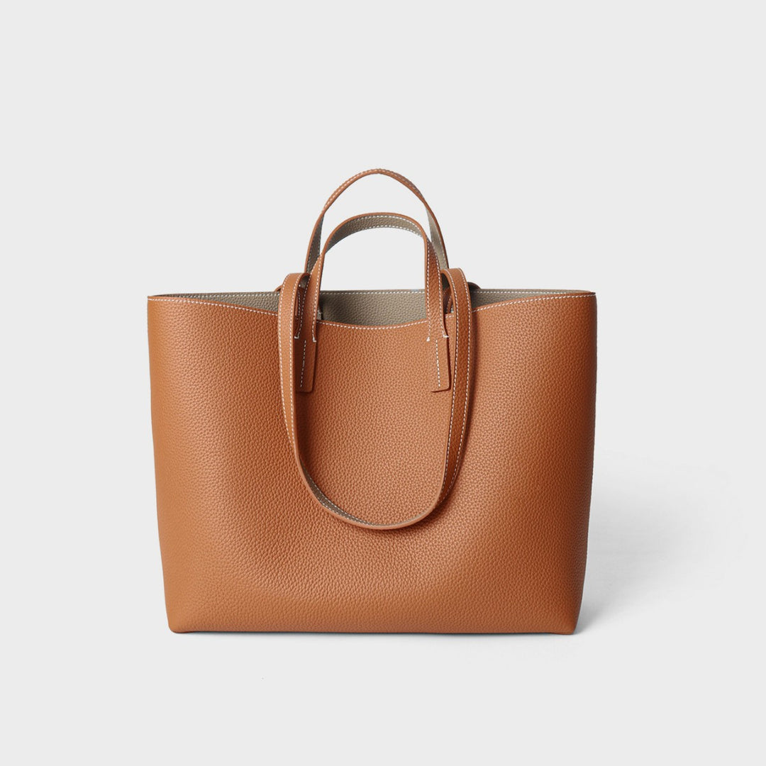 Pebbled Grain Structured Open-Top Double-Handle Tote Bag