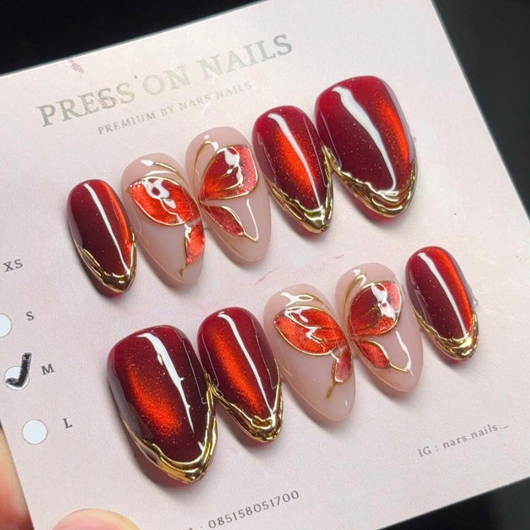 Artistic Press-On Nail Set with Butterfly Design Kalsten