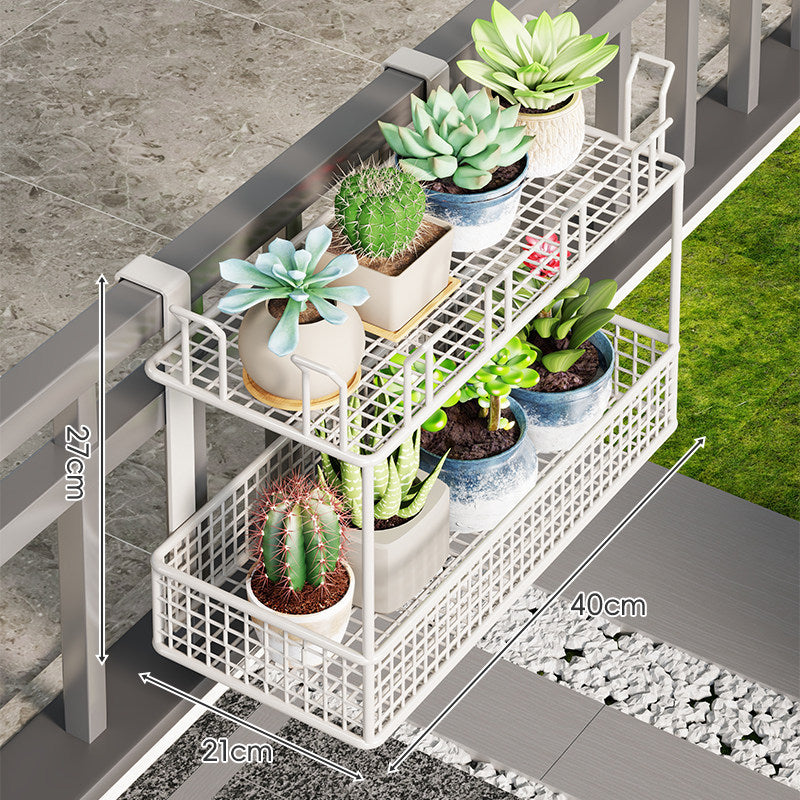 Clamp-On Balcony Rail Planter Basket with Metal Grid Reservoir