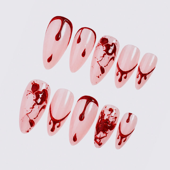 Artistic Press-On Nail Set with Blood Drip and Marble Design kalsten