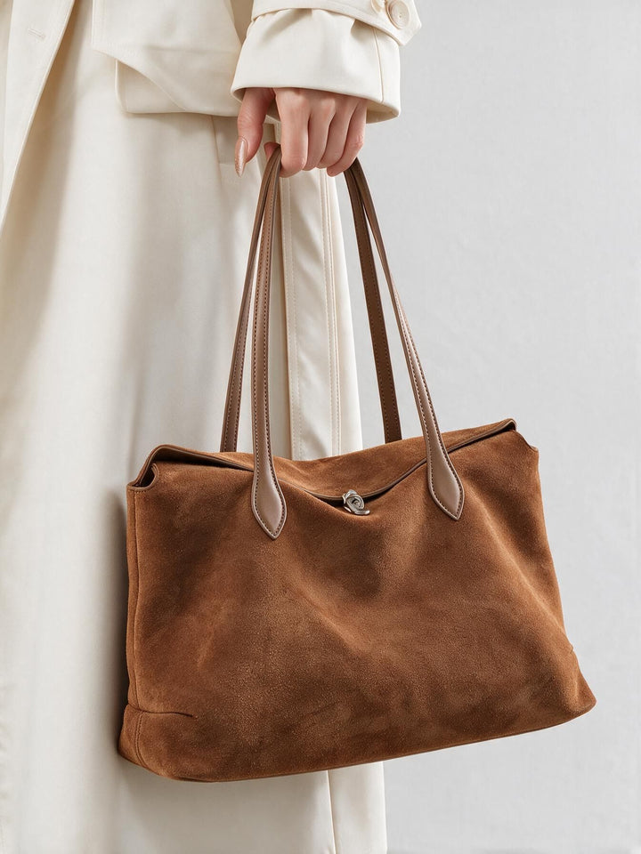 Suede Oversized Slouchy Tote Bag with Double Leather Handles