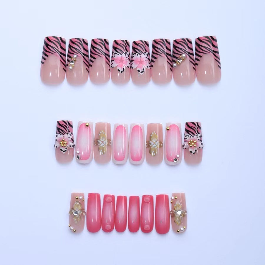 Artistic Floral and Zebra Print Press-On Nails Kalsten