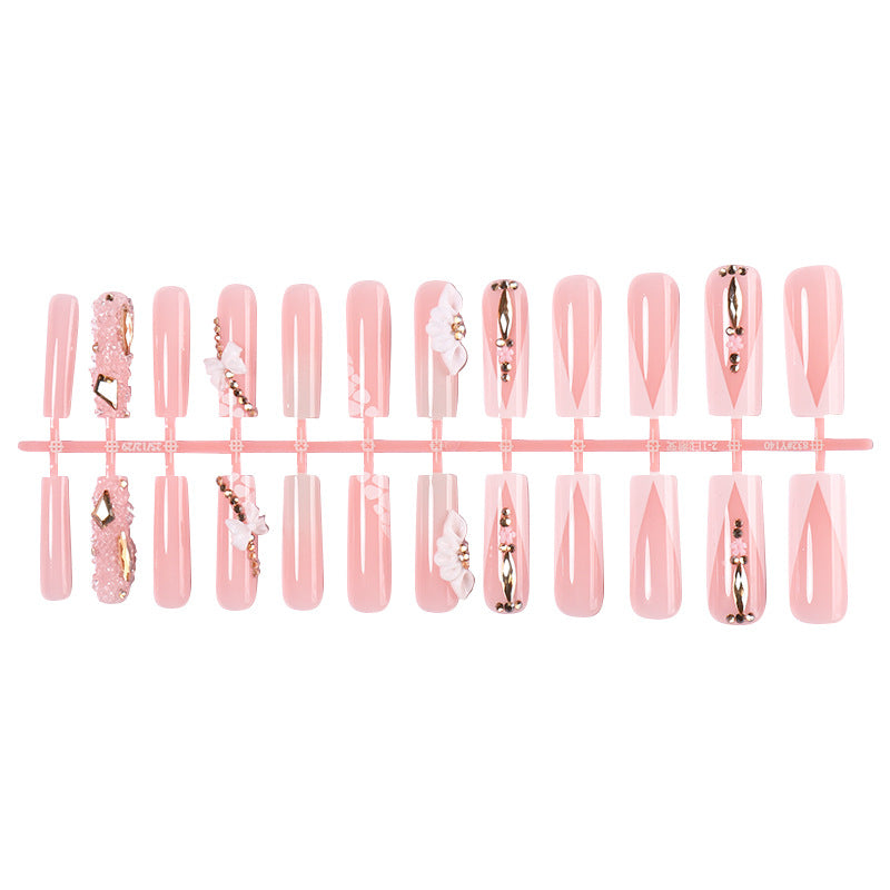 Decorative Artificial Nail Set with Floral and Gem Accents kalsten