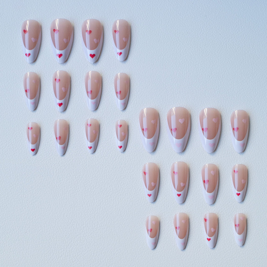 Heart-Themed French Tip Acrylic Nail Art