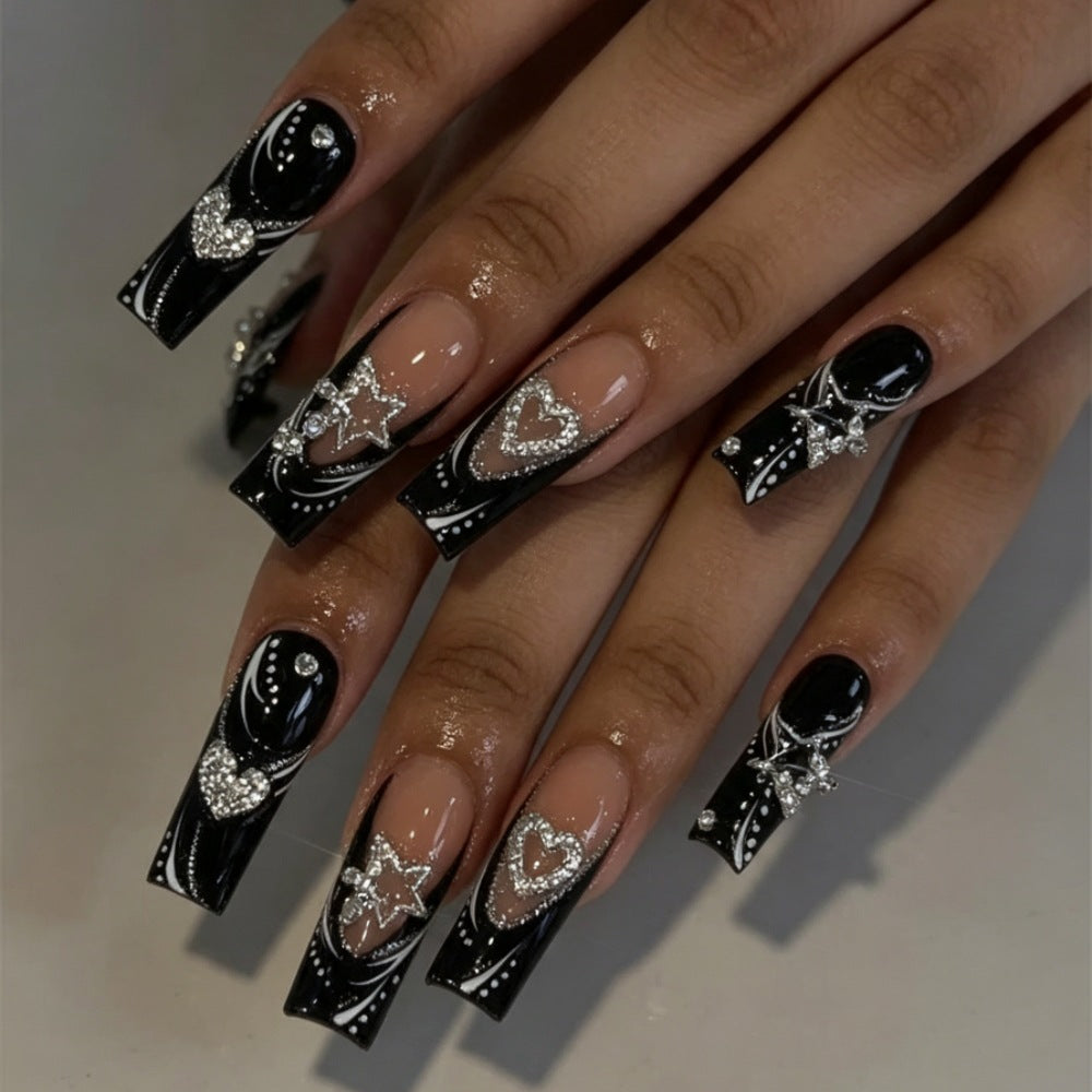 Artistic Press-On Nails with Heart and Gem Accents Kalsten