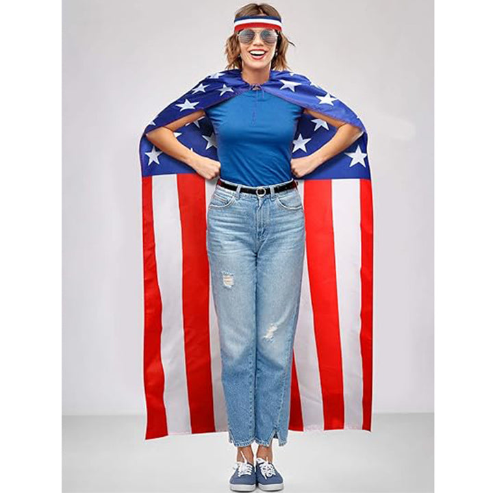Independence Day wearable flag cape wrap with breathable lightweight polyester stitched star field Kalsten