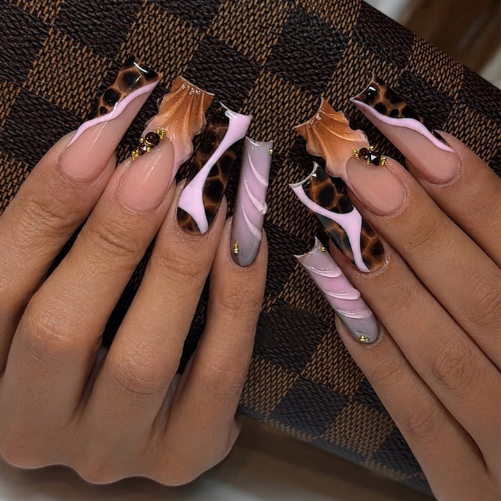 Artistic Long Stiletto Press-On Nail Design