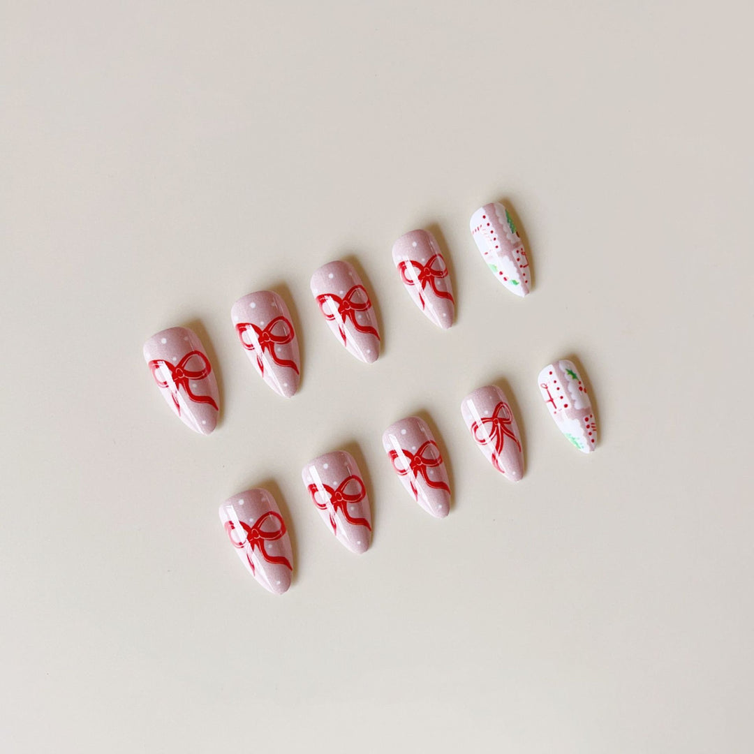 Artificial nail set with festive gift and bow motifs Kalsten