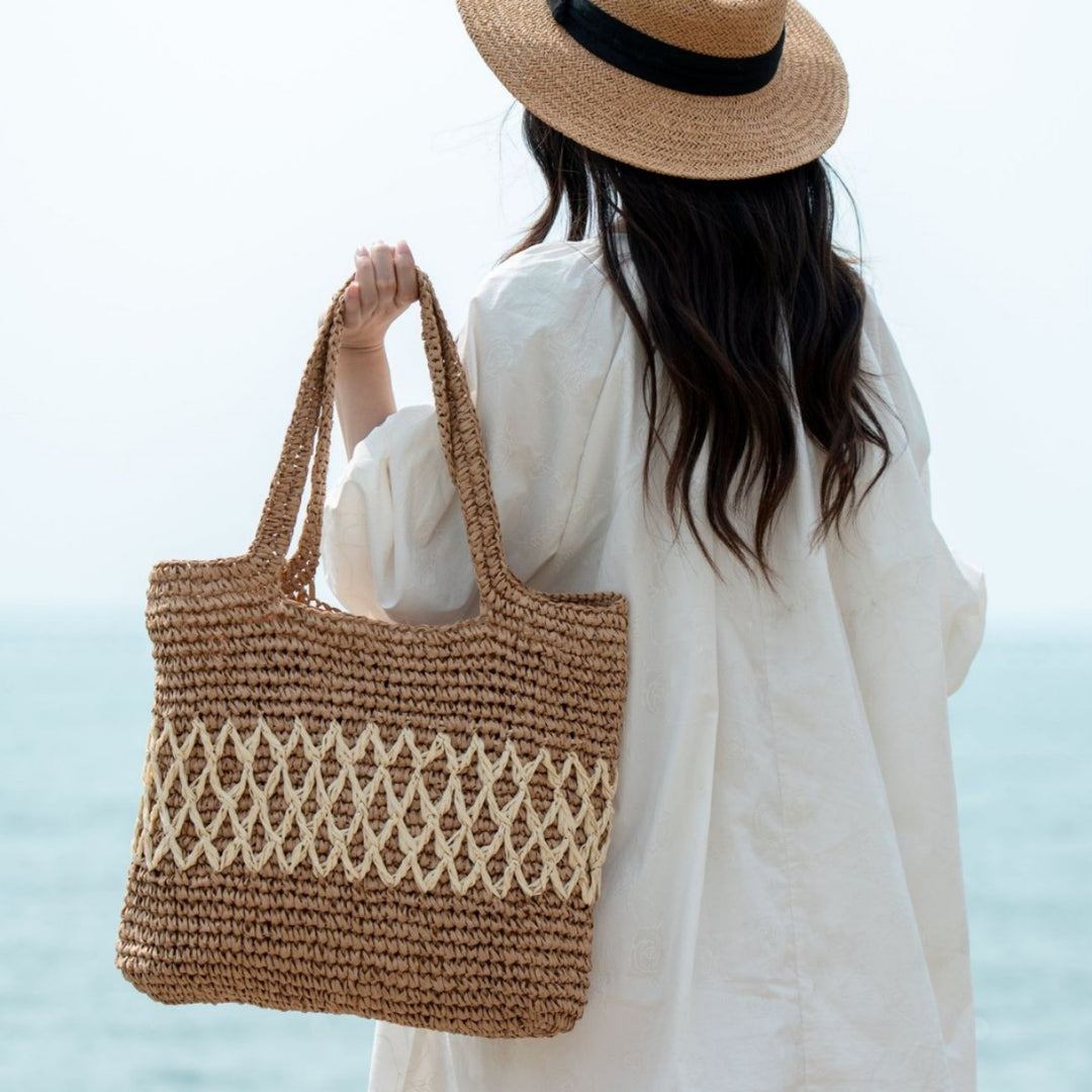 Handmade straw tote bag with decorative pattern Kalsten