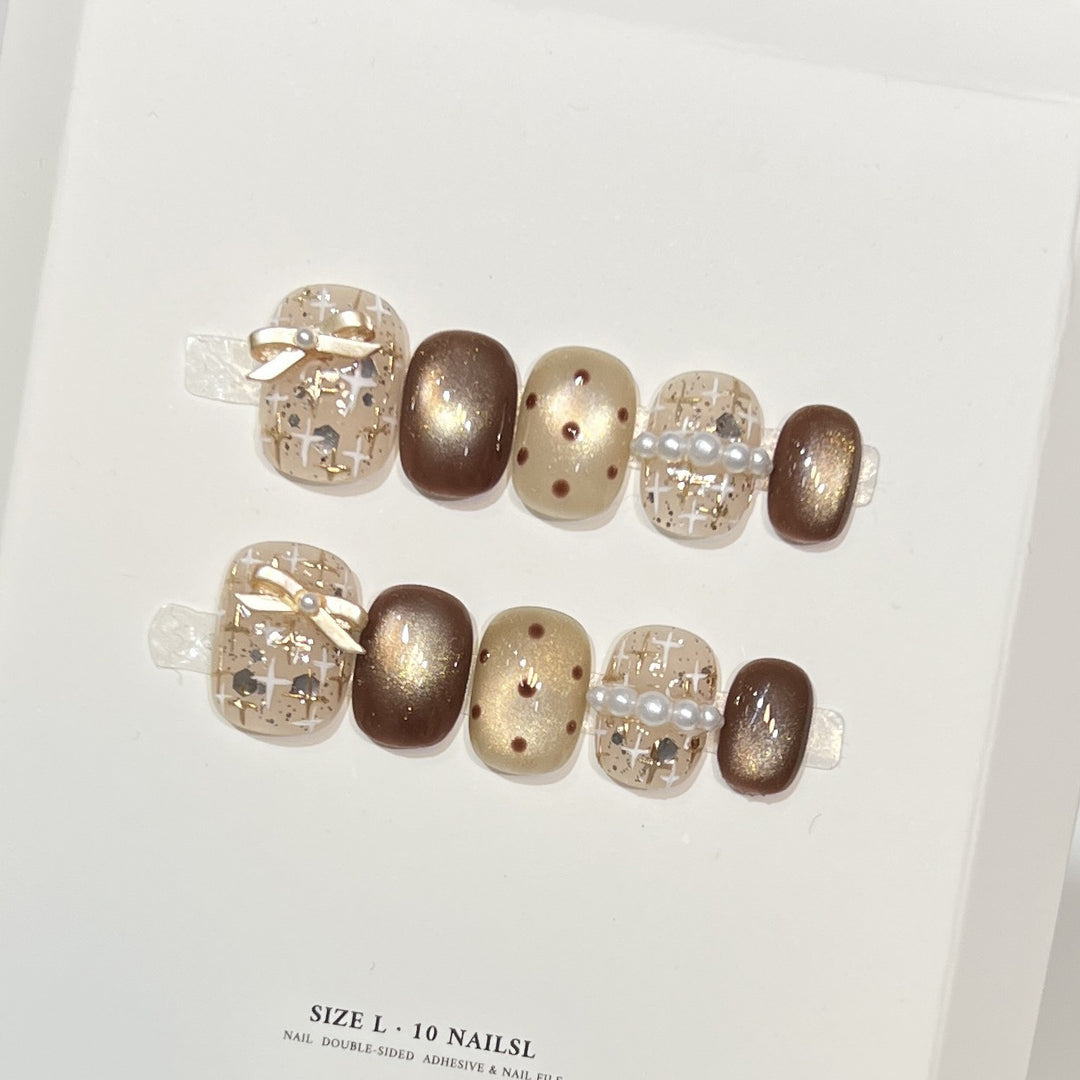 Decorative Press-On Nail Set with Pearl and Bow Accents Kalsten