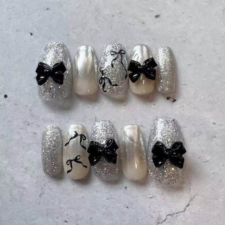 Glittery Bow-Accent Press-On Nail Set Kalsten