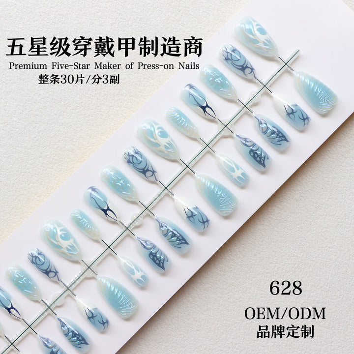 Decorative Press-On Nail Art Set with Oceanic Designs Kalsten