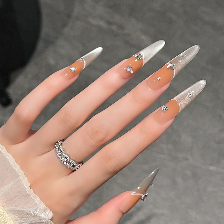 Elegant Press-On Nail Extensions with Gem Accents Kalsten