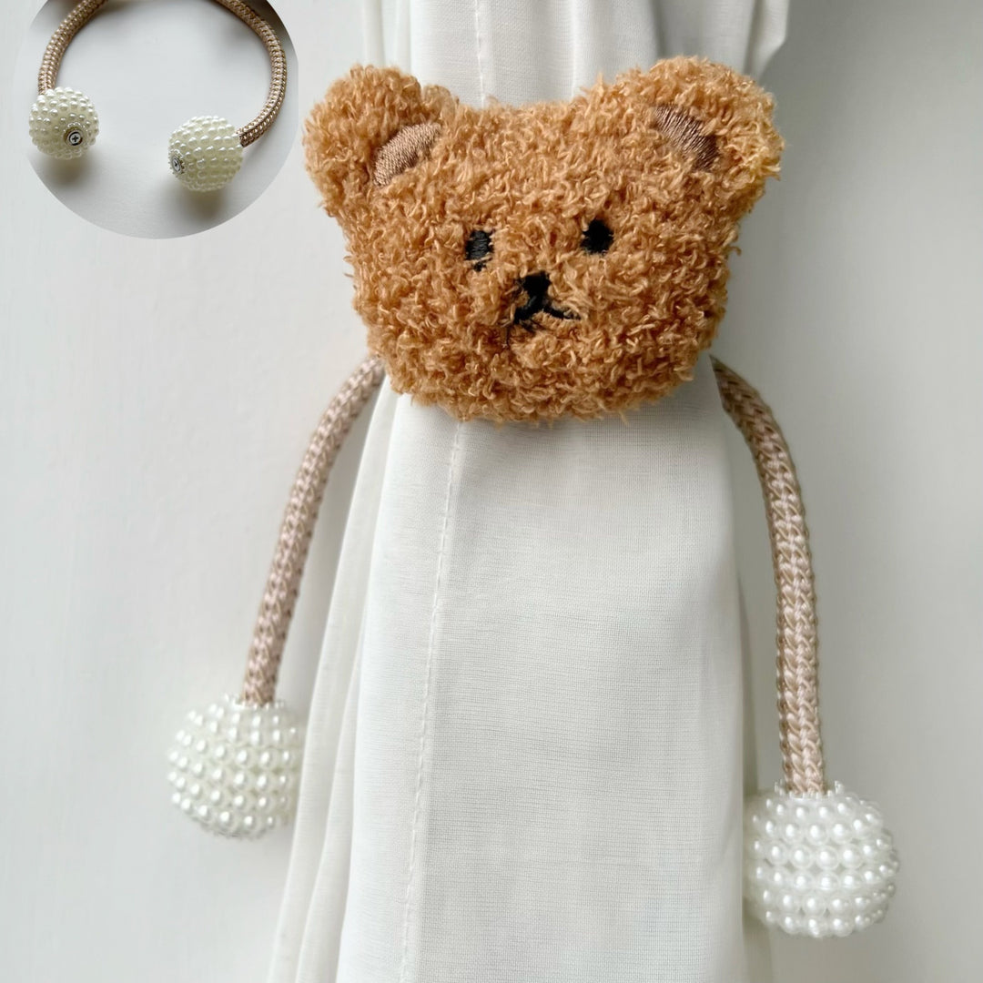 Decorative Fabric Flower Curtain Tieback with Braided Rope and Pearl Pom-Pom Weights