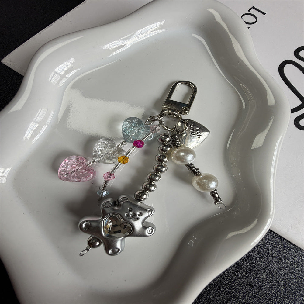 Decorative Heart and Bear Charm Keychain Kalsten