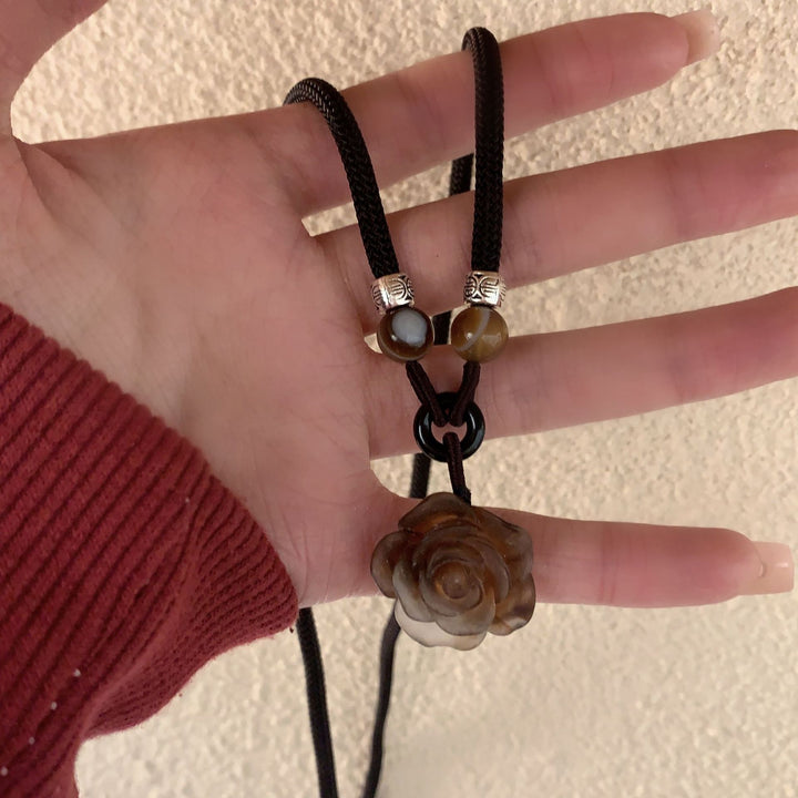 Artistic Carved Rose Pendant Necklace Kalsten