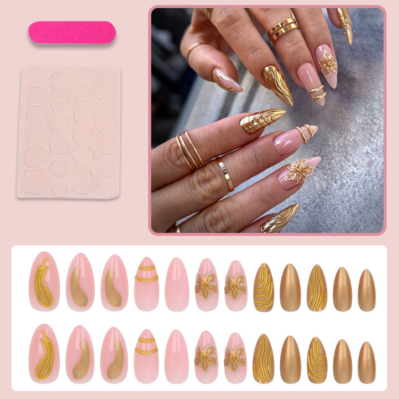 Artificial nail set with golden decorations and elegant shapes Kalsten