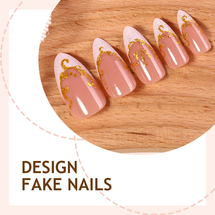 Artificial nail set with elegant gold accents and transparent design Kalsten