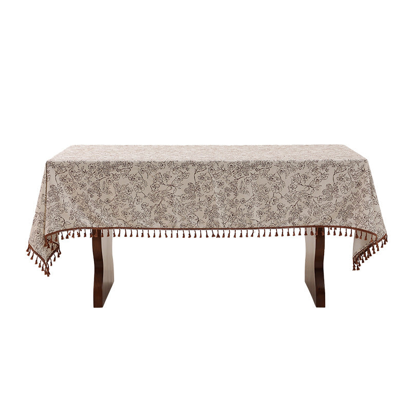 Tablecloth made of cotton blend fabric with floral jacquard look and tassel trim Kalsten