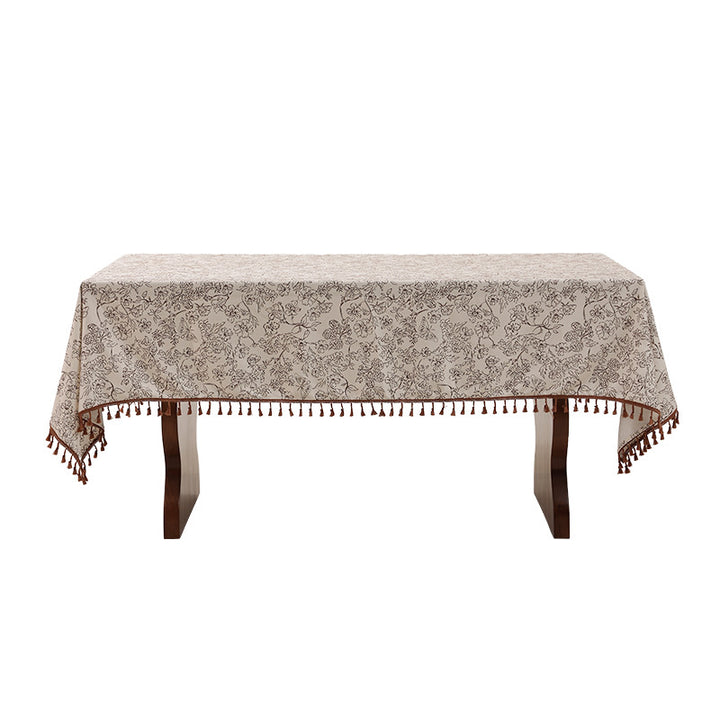 Tablecloth made of cotton blend fabric with floral jacquard look and tassel trim Kalsten