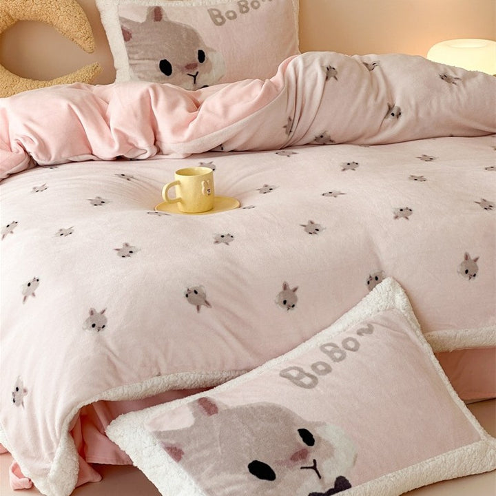 Cozy teddy plush bedding set with Sherpa trim