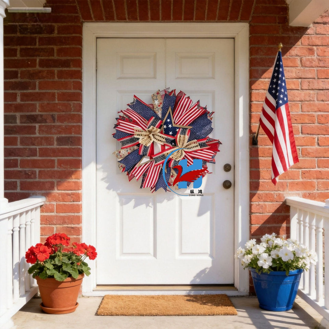 Unisex nan handcrafted patriotic star wreath with layered wooden stars, burlap ribbons and wired accents Kalsten