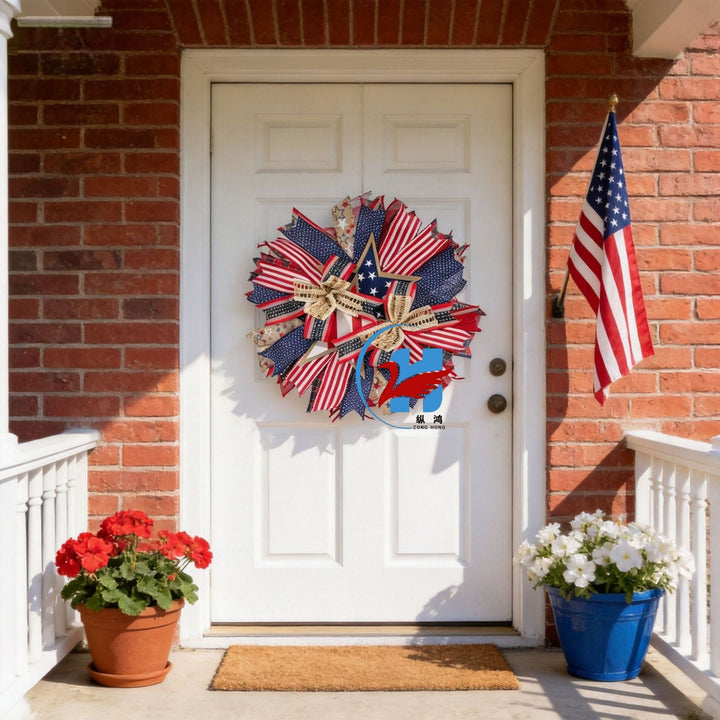 Unisex nan handcrafted patriotic star wreath with layered wooden stars, burlap ribbons and wired accents Kalsten