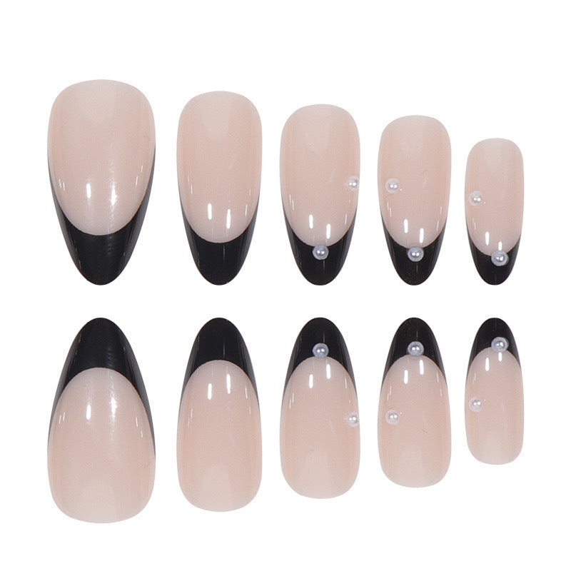 Artificial nail set with glossy French design and delicate 3D accents Kalsten