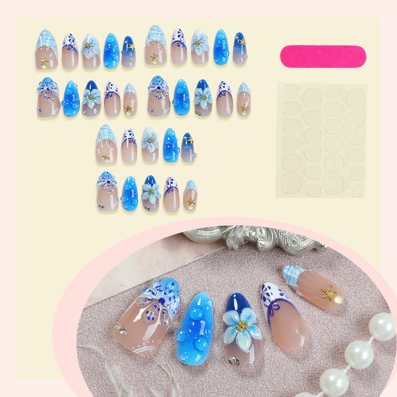 Artificial nail set with maritime motifs and floral design Kalsten