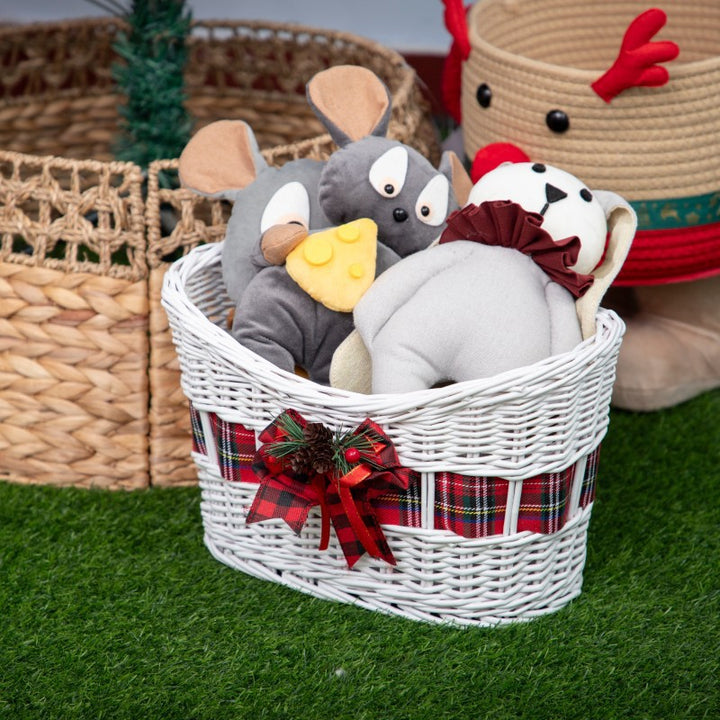 Decorative Woven Storage Basket with Festive Ribbon Kalsten