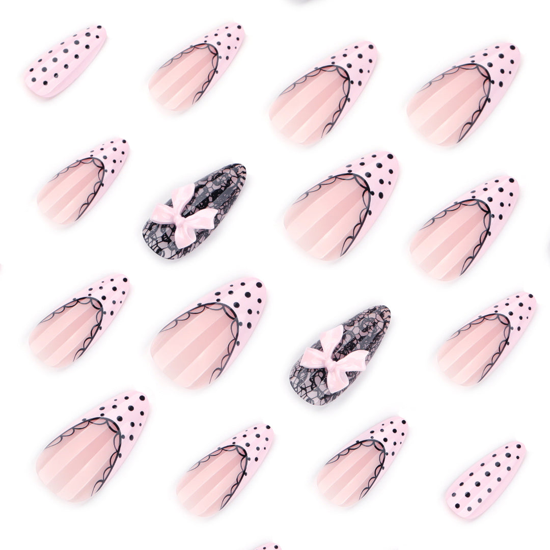 Elegant and artistic stiletto nails with tips and bows Kalsten