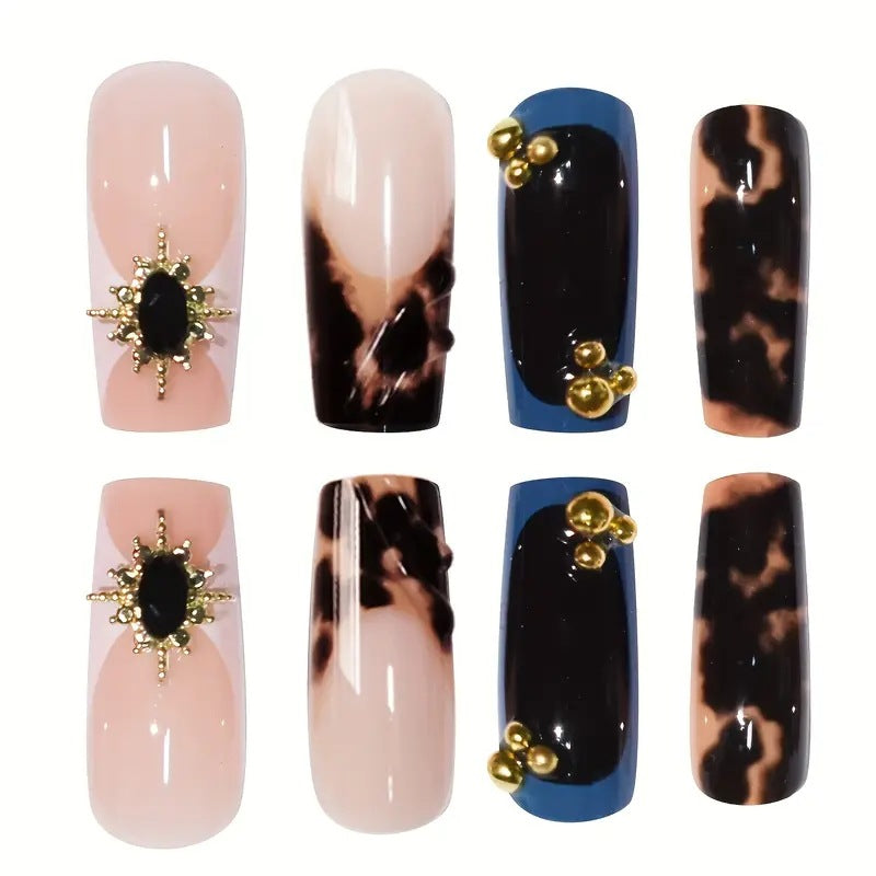 Artistic Patterned Press-On Nail Set with Decorative Elements Kalsten