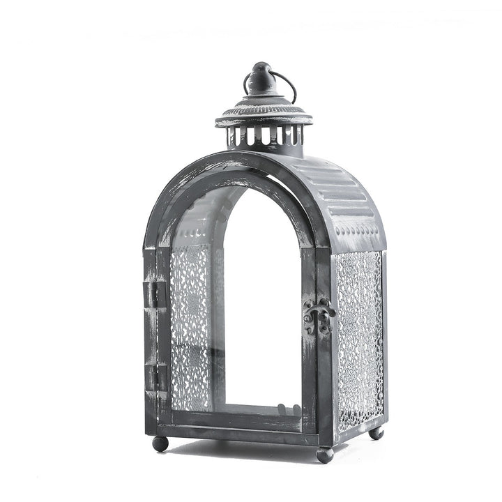 Antique-Style Arched Metal and Textured Glass Candle Lantern for Pillar Candles Kalsten