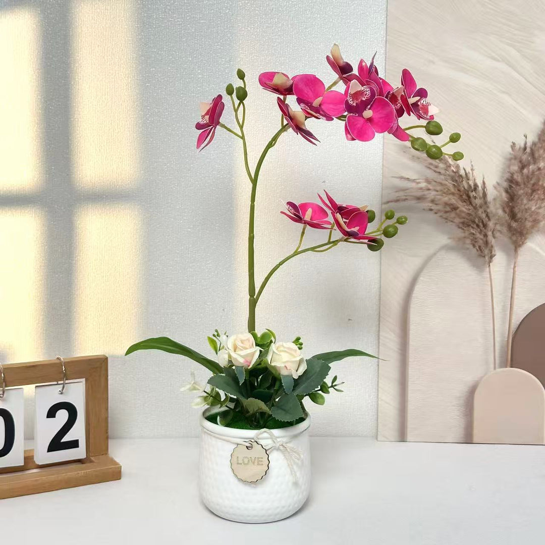 Lifelike Orchid and Rose Floral Arrangement