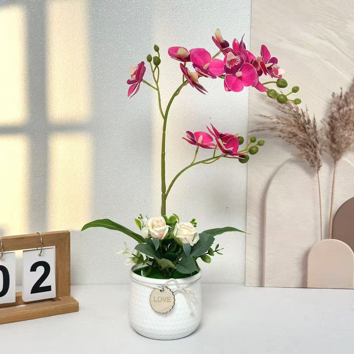 Lifelike Orchid and Rose Floral Arrangement