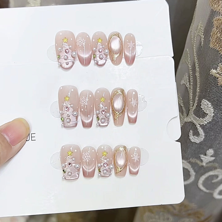 Decorative Press-On Nail Set with Holiday-Themed Designs Kalsten