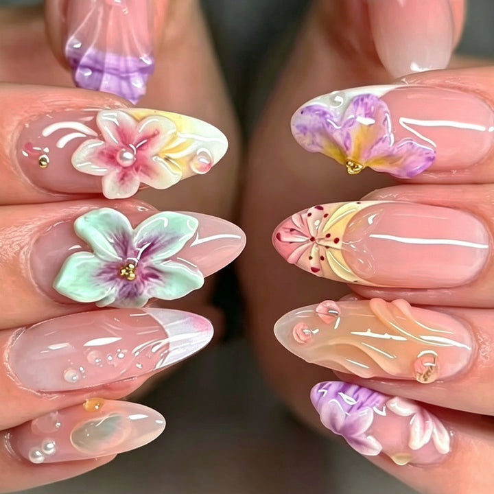 Artistic Floral Press-On Nail Set Kalsten