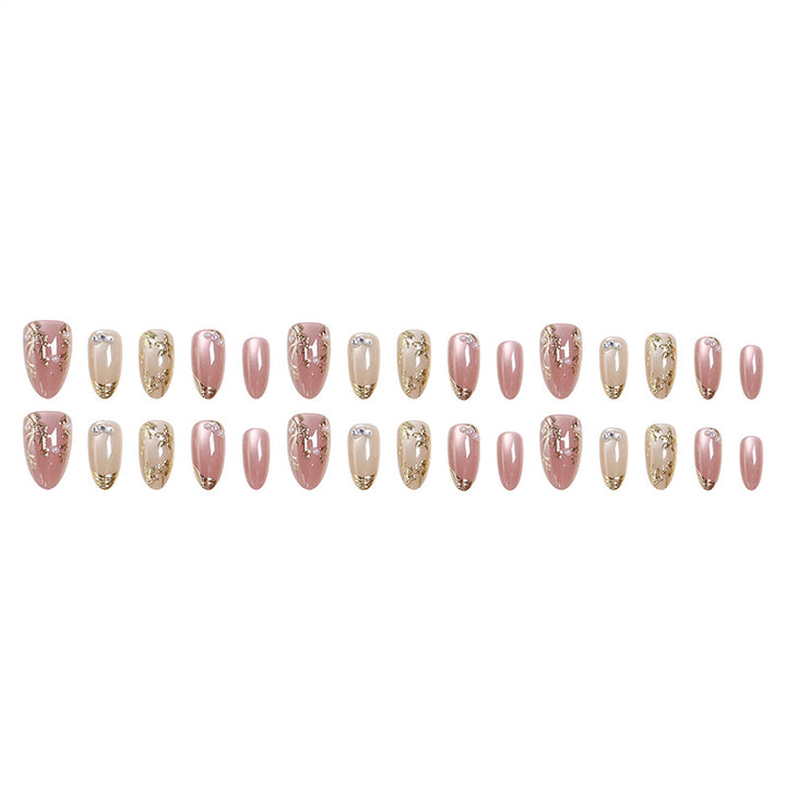 Artificial Nail Set with Elegant Gold Accent and Rhinestone Decorations Kalsten