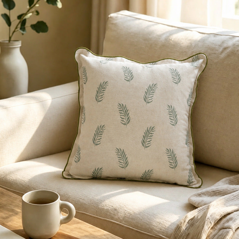 Square decorative cushion cover with wavy edge and botanical print Kalsten