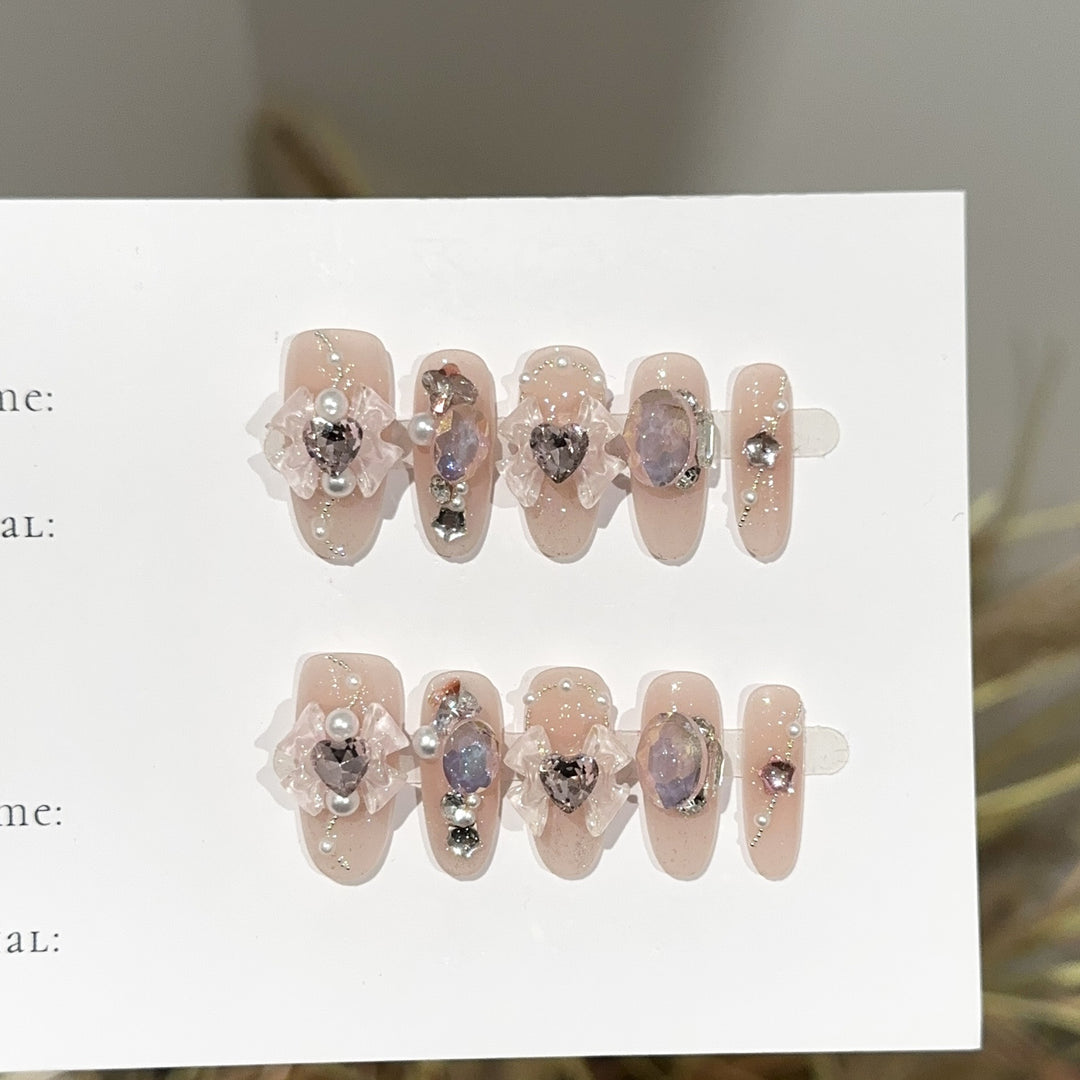 Elegant Jewel-Embellished Press-On Nail Set