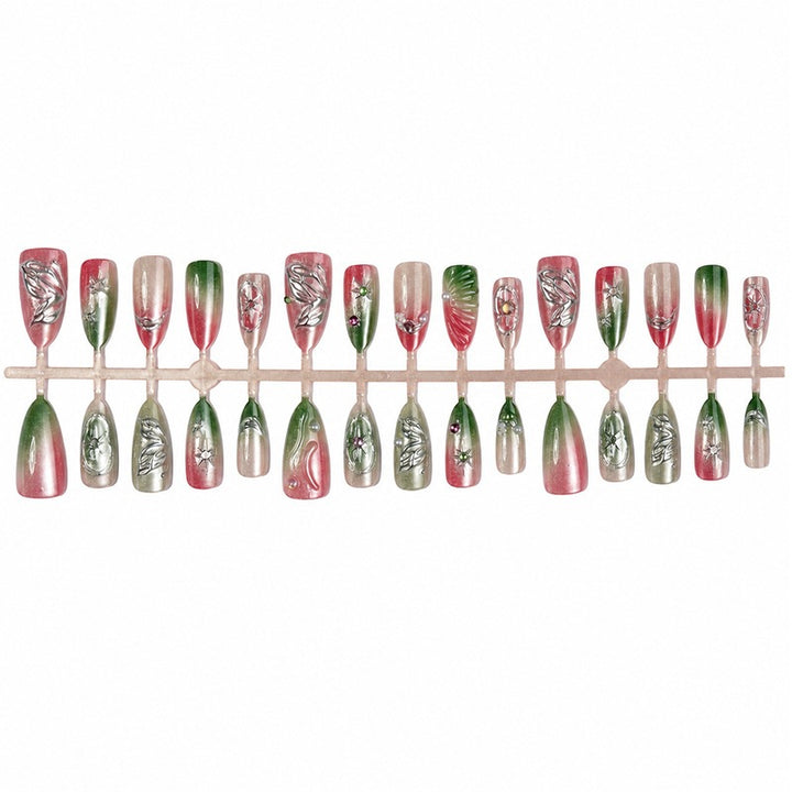 Artificial nail set with elegant color gradients and decorative 3D elements Kalsten