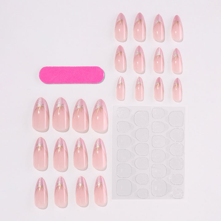 Artificial nail set with shimmering tips and elegant bows Kalsten