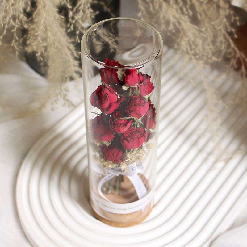 Preserved Flower Display in Elegant Glass Cylinder