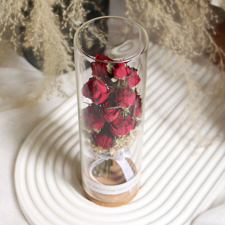 Preserved Flower Display in Elegant Glass Cylinder